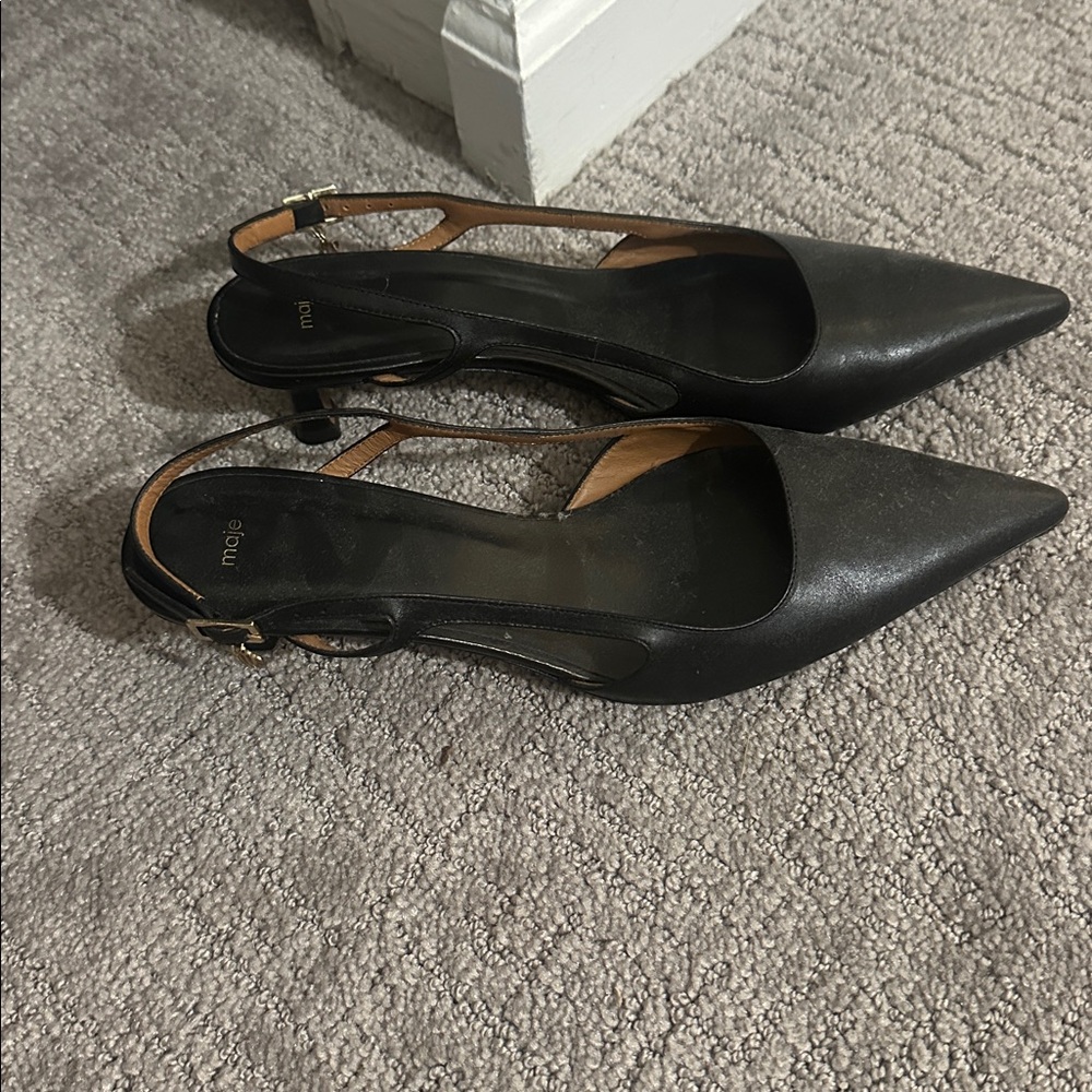 Black Pointed Toe Slingback Heels